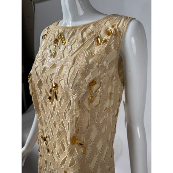 Tadashi Shoji Gold Sequin & Bead Embellished Sleeveless Dress Size 6 NWT - Picture 9 of 16